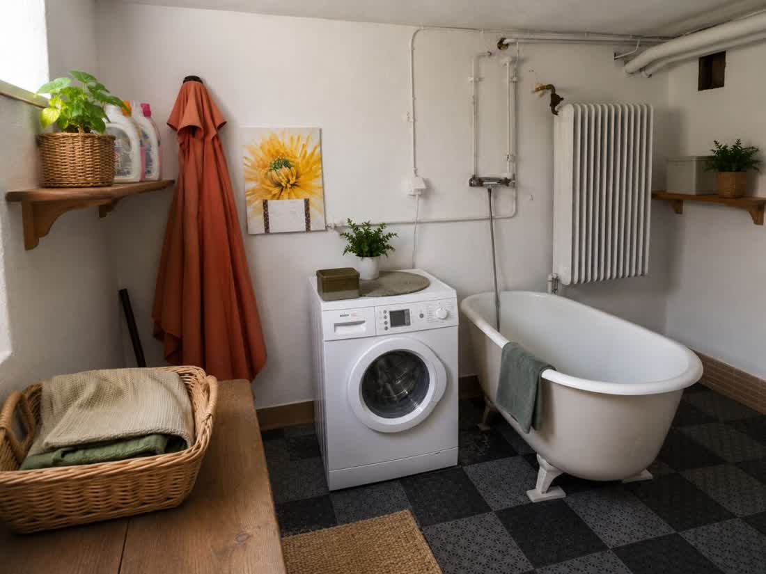 Waschküche mit Badewanne in Ullevi